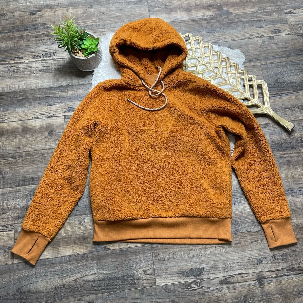 Athleta Tugga Sherpa Hoodie Sweatshirt Cattail Brown